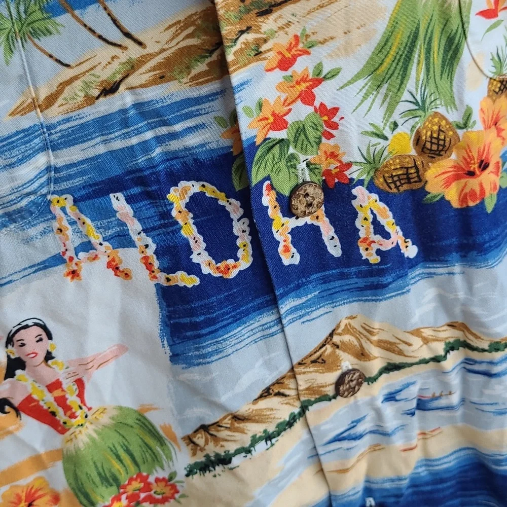 POLO RALPH LAUREN Vintage Camp Blue‎ Aloha Beach XL Short Sleeve Hawaiian Shirt